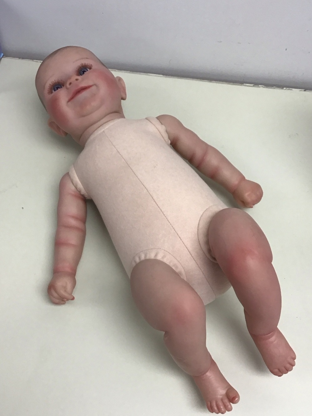 Reborn “Maddy” Beige Fabric Body Baby Doll with Vinyl Limbs - Picture 3 of 8